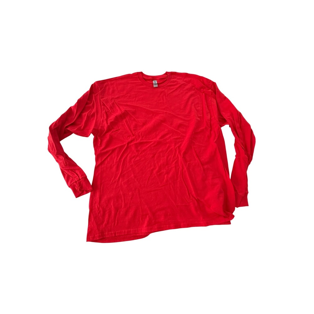 Gildan Ultra Cotton Long Sleeve T-Shirt Mens 2XL Red Crewneck Heavyweight Tee